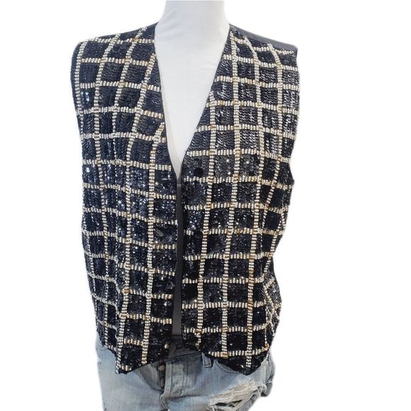 Vintage Creazioni  Effeci rare sequin black  beaded  vest size Large - Picture 1 of 15